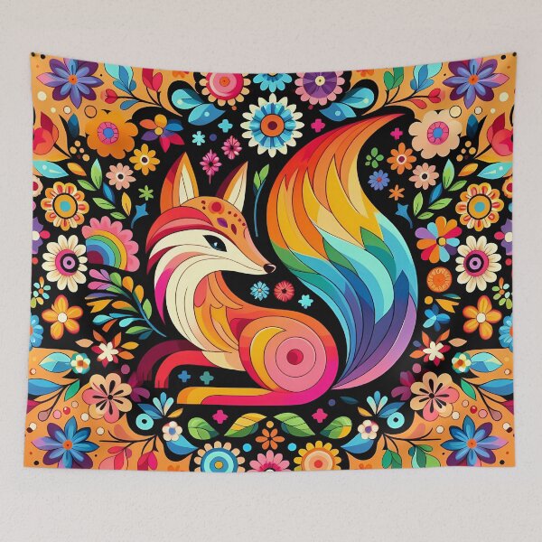 Item preview, Scandinavian Folk Art Fox in Flower Glade by heidiannemorris © designed and sold by FOLK ART FUSION.