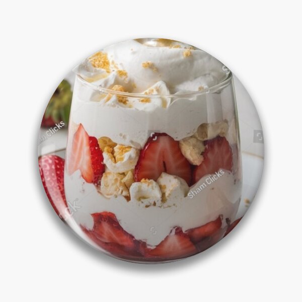 Item preview, The image presents a glass of layered strawberries and whipped cream, set on a  designed and sold by KRISHU80.