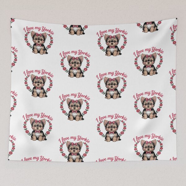Artikelvorschau, ich liebe meinen Yorkie, Blumenliebe für meinen Yorkie – Yorkie-Valentinstagsleckereien entworfen und verkauft von belladesign7.