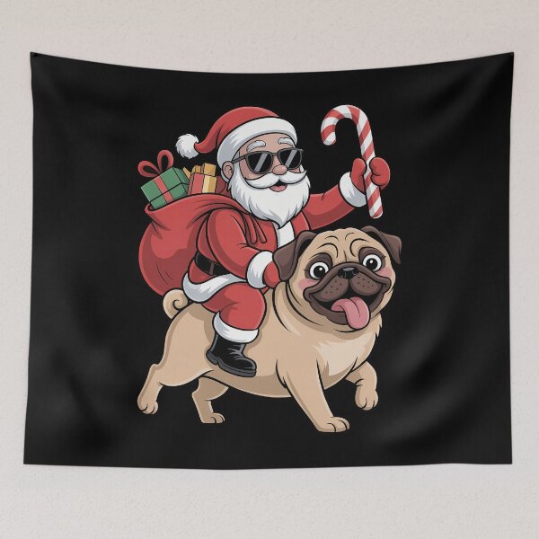 Item preview, Christmas Santa Claus Riding Pug Xmas Boys Men Pugmas Dog designed and sold by JulienAureo.