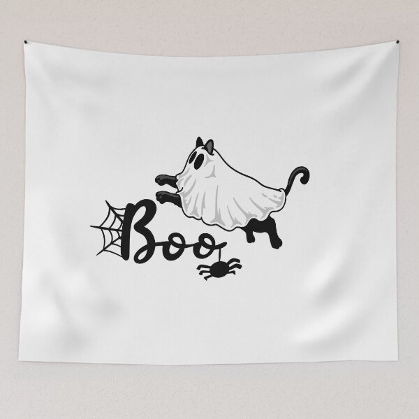Item preview, Black Halloween Ghost Cat Boo with sweet little Spider designed and sold by eMKa82.