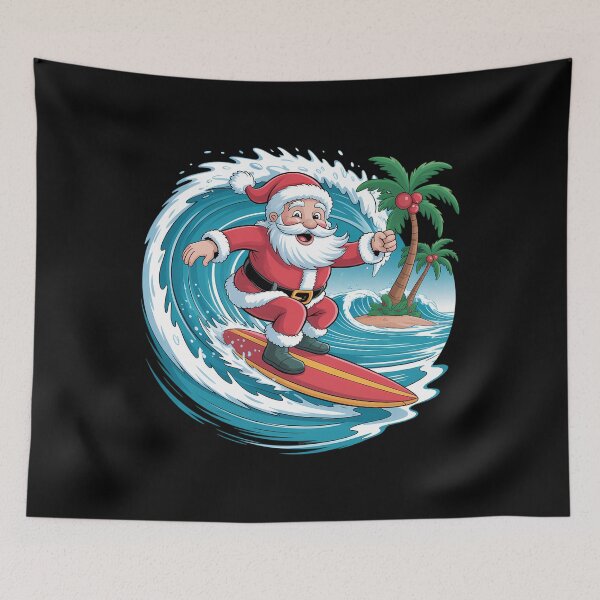 Item preview, Christmas Surfing Santa Beach Surfboard Palms designed and sold by tabdejinti.