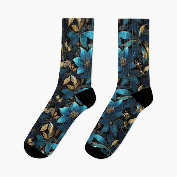 Item preview, Blue and Gold Botanical Elegance on Black designed and sold by Anastasiia Yurevych.