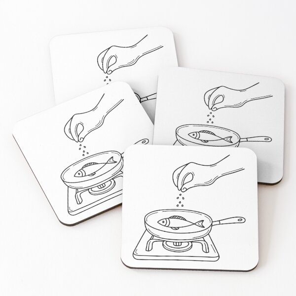 Item preview, A pinch of salt falling from fingers over fish at pan designed and sold by rasagamastore.