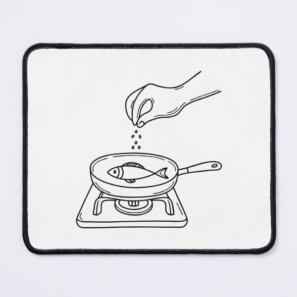 Item preview, A pinch of salt falling from fingers over fish at pan designed and sold by rasagamastore.