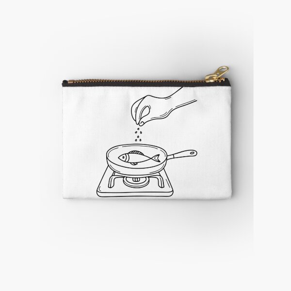 Item preview, A pinch of salt falling from fingers over fish at pan designed and sold by rasagamastore.