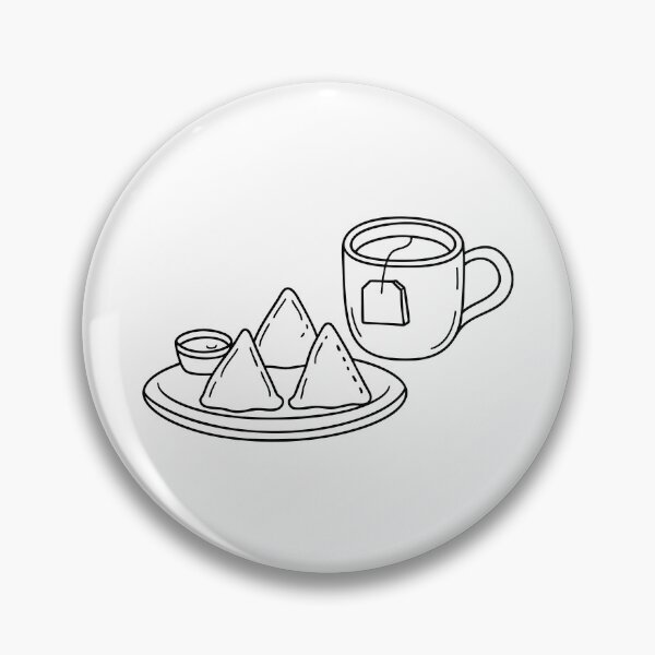 Item preview, A cup of tea bag and plate of samosas served with dipping sauces designed and sold by rasagamastore.