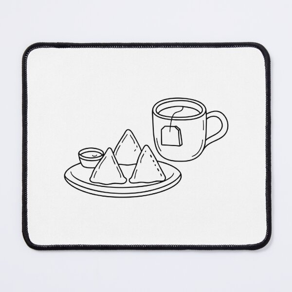 Item preview, A cup of tea bag and plate of samosas served with dipping sauces designed and sold by rasagamastore.