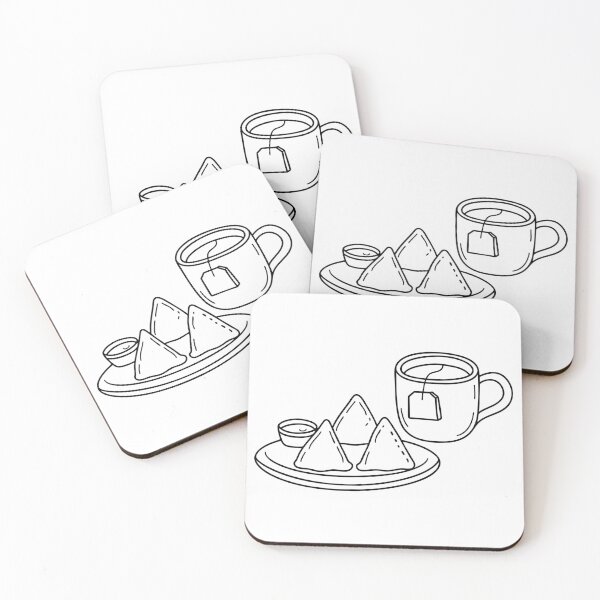 Item preview, A cup of tea bag and plate of samosas served with dipping sauces designed and sold by rasagamastore.