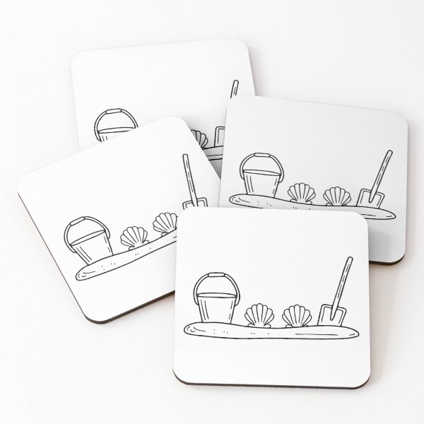 Item preview, Seashells half buried in wet sand near a bucket and shovel designed and sold by rasagamastore.