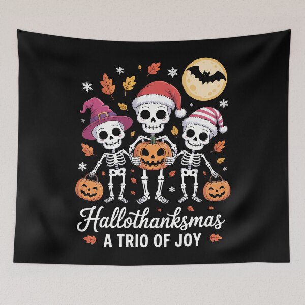 Item preview, Happy Halloween Thanksgiving Christmas Skeleton designed and sold by WalshDrawnLaugh.