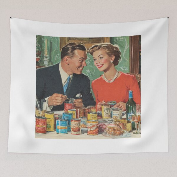 Item preview, Romantic Couple at Dinner with Canned Food – Retro Pop Art Collection (1960s Vintage Illustration) designed and sold by casualnature.