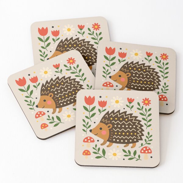 Item preview, Scandinavian Folk Art Hedgehog with Tulips and Mushrooms – © heidiannemorris designed and sold by FOLK ART FUSION.