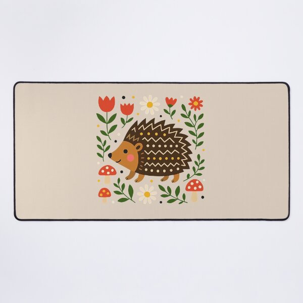 Item preview, Scandinavian Folk Art Hedgehog with Tulips and Mushrooms – © heidiannemorris designed and sold by FOLK ART FUSION.