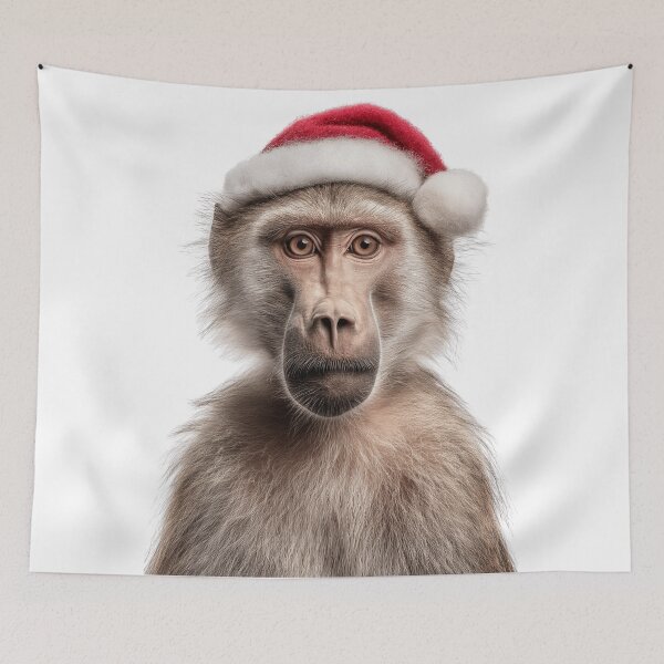 Item preview, Baboon with Christmas Hat – Festive Baboon Xmas Design designed and sold by LazyOwlStore.