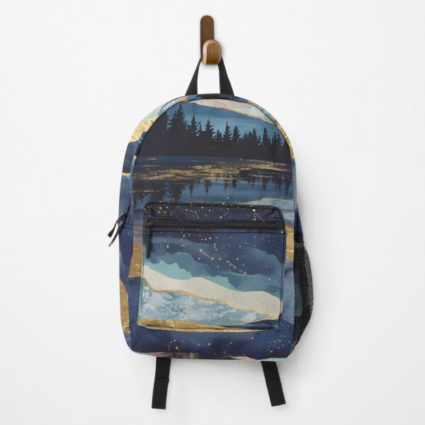 Item preview, Abstract Watercolour Mountain Lake Night Sky | Cosmic Landscape Art designed and sold by DreamiCanvas.