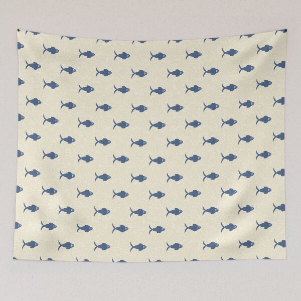 Item preview, Minimal Blue Fish Pattern – Coastal Nautical Ocean Design designed and sold by Almanzart.
