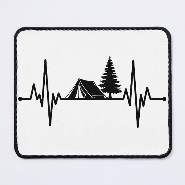 Item preview, Camping tent and pine trees heartbeat line silhouette designed and sold by AFernandesDSG.