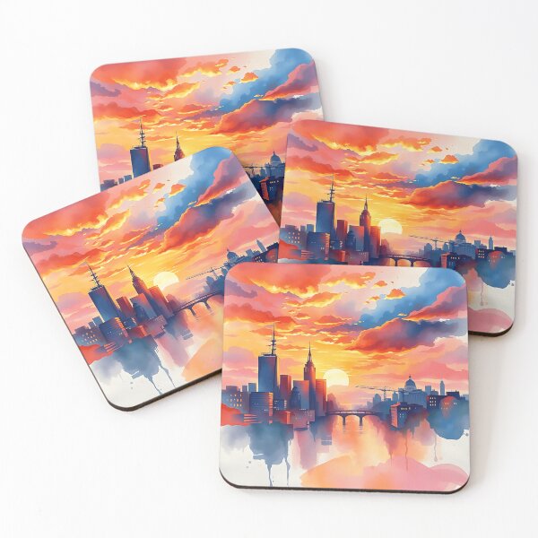 Item preview, Urban Watercolor Sunset Cityscape designed and sold by sharon1210.