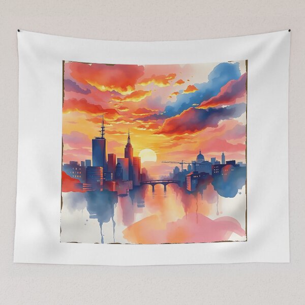 Item preview, Urban Watercolor Sunset Cityscape designed and sold by sharon1210.