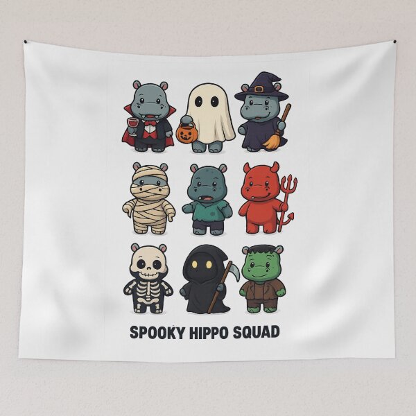 Item preview, Spooky Hippo Squad – Cute Halloween Chibi Hippos in Costumes designed and sold by DailyDrivesct.