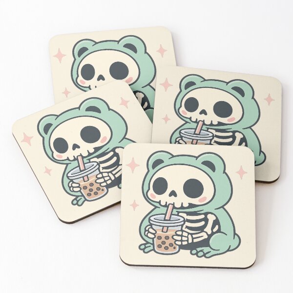 Item preview, Cute Frog Skeleton Drinking Boba Tea – Kawaii Halloween designed and sold by Meandmyshop.