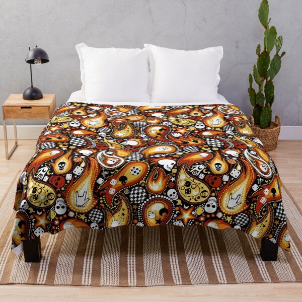 Item preview, Punk Rock Paisley with Skulls and Flames Orange and Black designed and sold by Carlo-Atzei.