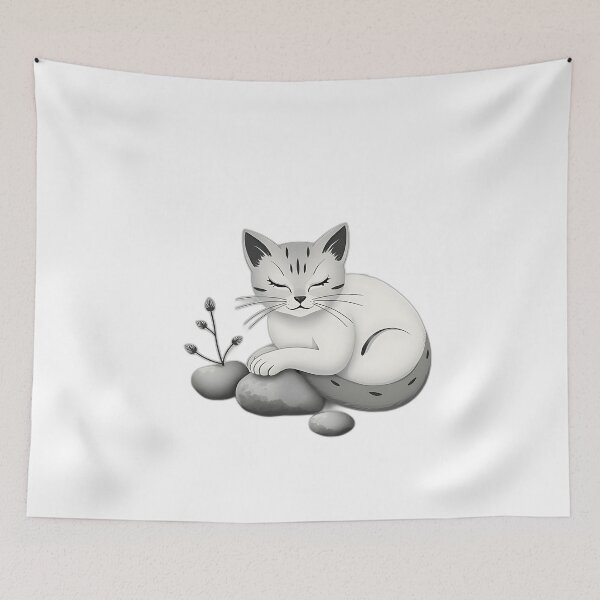 Item preview, Serene Cat with Stones and Plants designed and sold by sharon1210.