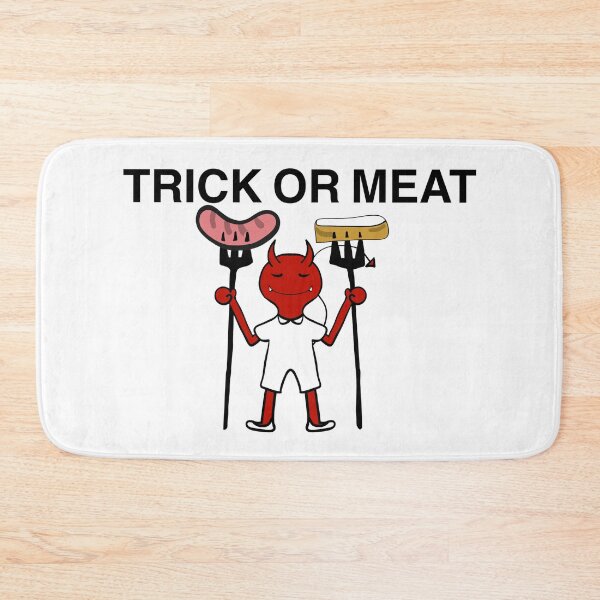 Item preview, Cartoon illustration of a little Halloween devil holding two forks poking sausage and bread. designed and sold by nongsao4.