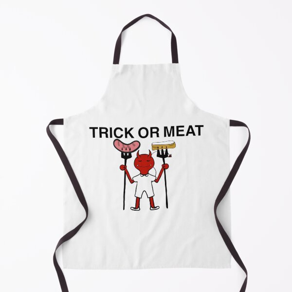 Item preview, Cartoon illustration of a little Halloween devil holding two forks poking sausage and bread. designed and sold by nongsao4.