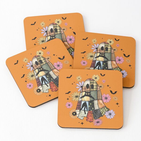 Item preview, Patchwork Ghost with Cat | Cute Halloween Folk Art Design designed and sold by Linda Roisum.