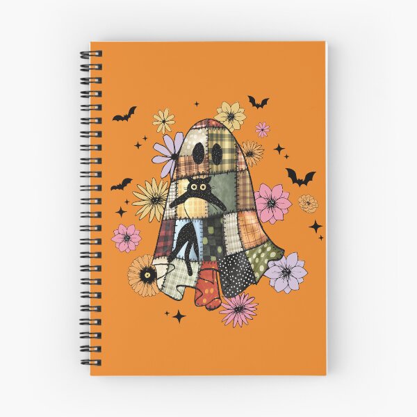 Item preview, Patchwork Ghost with Cat | Cute Halloween Folk Art Design designed and sold by Linda Roisum.