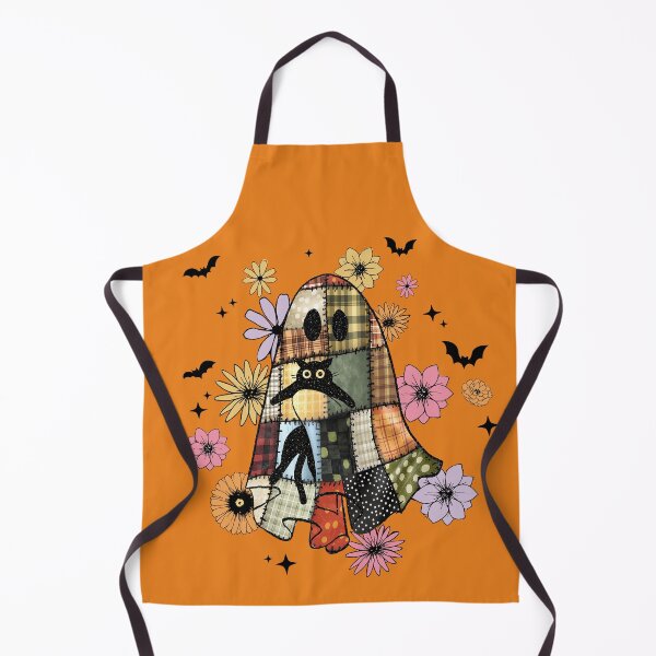 Item preview, Patchwork Ghost with Cat | Cute Halloween Folk Art Design designed and sold by Linda Roisum.