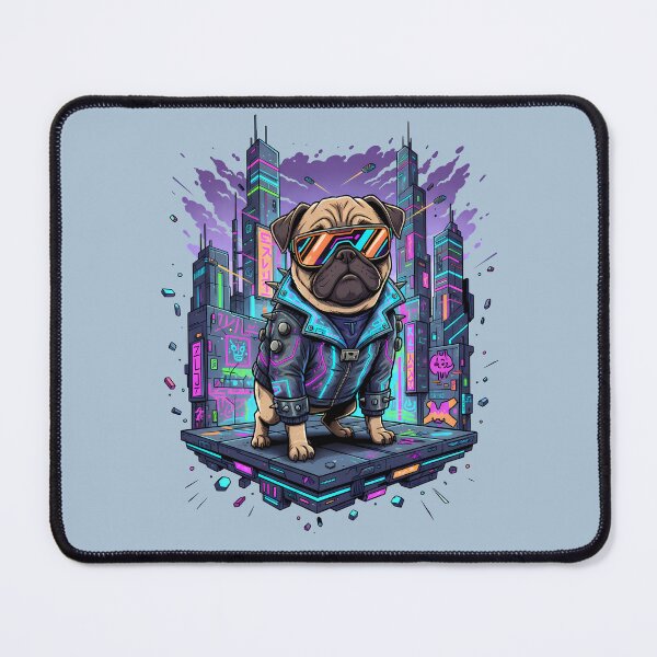 Item preview, Cyberpunk Pug Dog – Futuristic Neon Cartoon Design designed and sold by hn79.