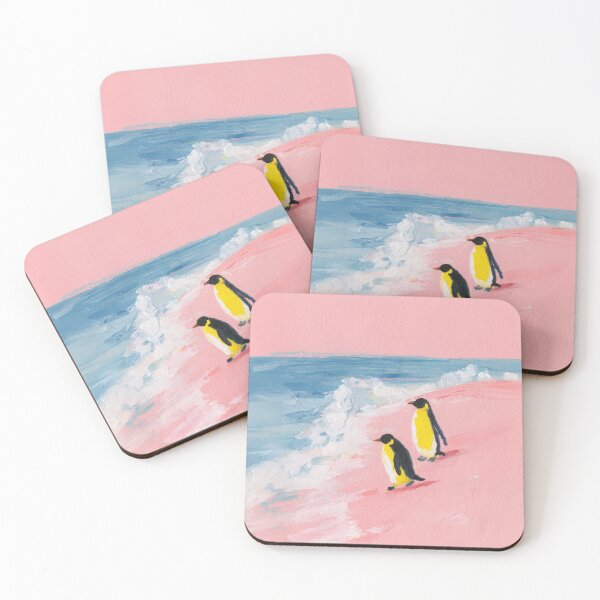 Item preview, Minimalist penguins on pink beach designed and sold by ArtHouseNiklas.