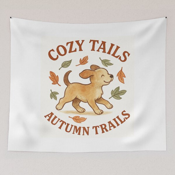Item preview, Cozy Tails Autumn Trails – Cute Dog Autumn Watercolor Design designed and sold by RonBear-Designs.