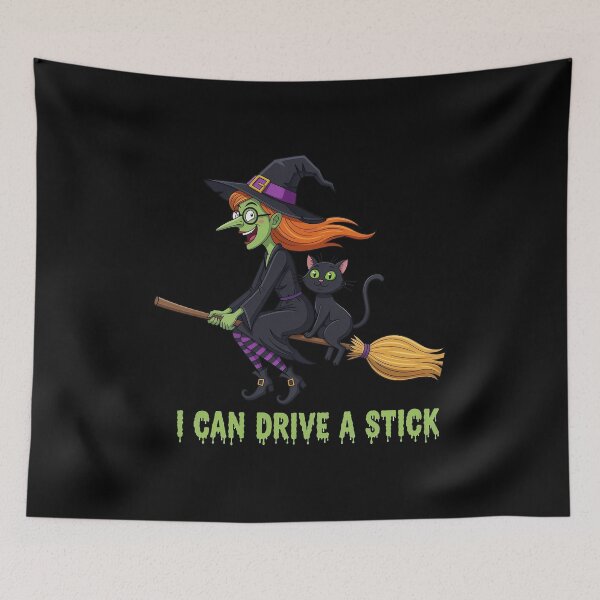 Item preview, Funny Halloween Witch Shirt – “Why Yes, I Can Drive a Stick” – Cute Witch and Cat Tee designed and sold by wabeen.
