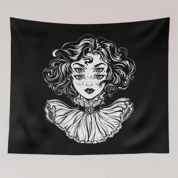 Item preview, Gothic witch 	 head portrait with curly hair and four eyes.  	 designed and sold by xxsoxcyfmbu6.