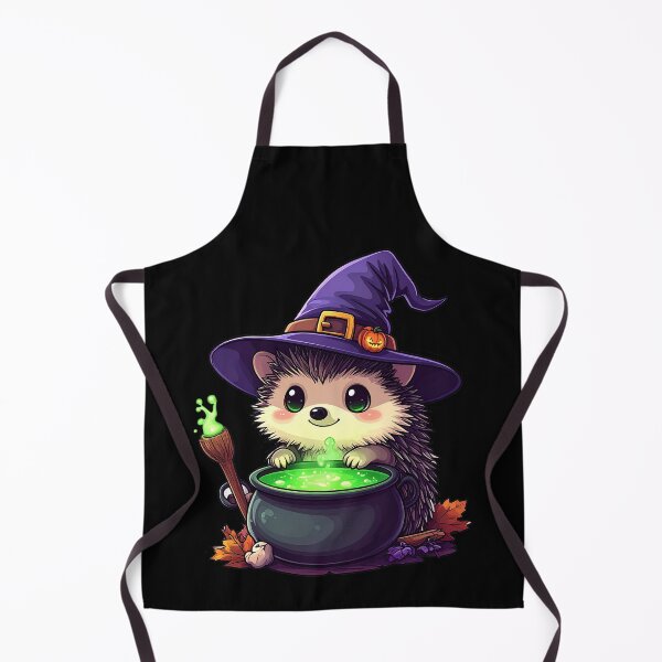 Item preview, Cute hedgehog in a witch hat stirring a bubbling green potion in a cauldron during autumn designed and sold by ShopThousand.
