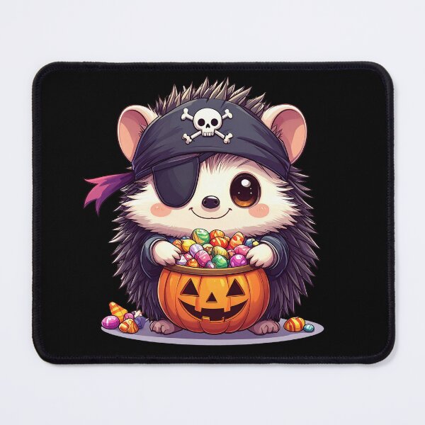 Item preview, Cute hedgehog dressed as a pirate with a pumpkin full of colorful candy on Halloween night designed and sold by ShopThousand.