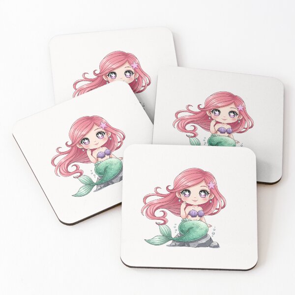 Item preview, Cute Chibi Mermaid Princess Pink Hair Fantasy Ocean Girl Adorable Kawaii Sea Art designed and sold by bvdesignart.