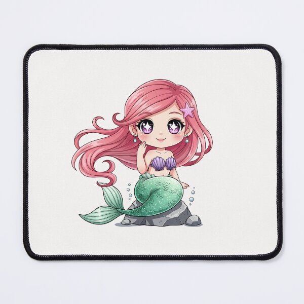 Item preview, Cute Chibi Mermaid Princess Pink Hair Fantasy Ocean Girl Adorable Kawaii Sea Art designed and sold by bvdesignart.