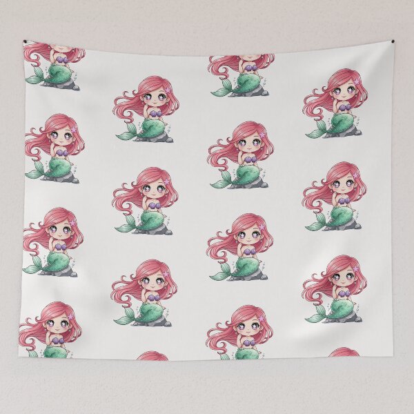 Item preview, Cute Chibi Mermaid Princess Pink Hair Fantasy Ocean Girl Adorable Kawaii Sea Art designed and sold by bvdesignart.