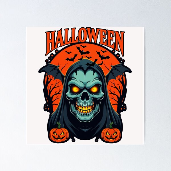 Item preview, Spooky Halloween Design, Halloween Skull Reaper, Glowing Skull with Bats, Jack O Lantern, Scary Halloween designed and sold by wellie-chic.