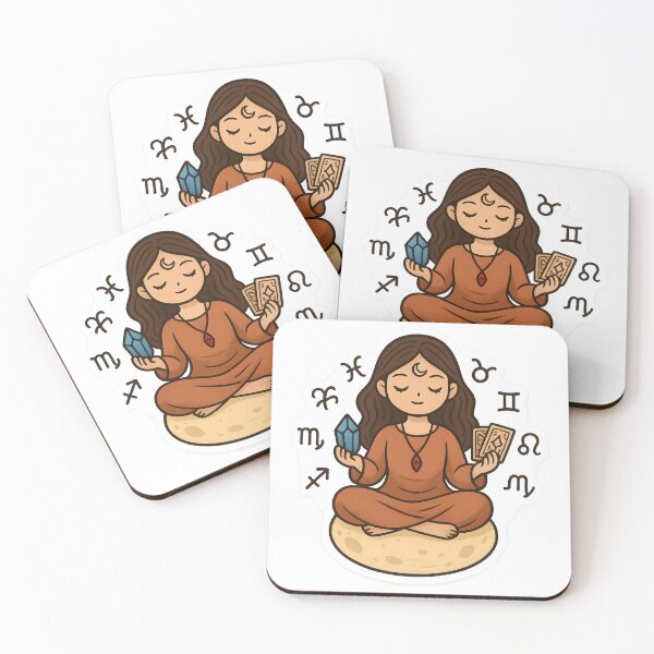 Item preview, Spiritual Girl on Moon – Crystals, Tarot & Astrology Symbols Kawaii Design designed and sold by OsasChild.