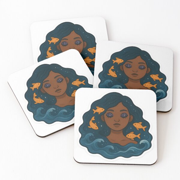 Item preview, Cosmic Ocean Goddess – Black Woman with Universe Eyes & Magical Fishes designed and sold by OsasChild.