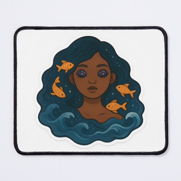 Item preview, Cosmic Ocean Goddess – Black Woman with Universe Eyes & Magical Fishes designed and sold by OsasChild.