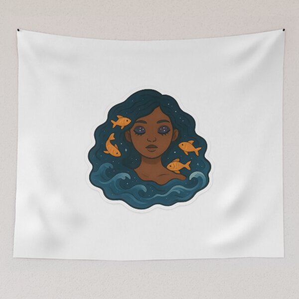 Item preview, Cosmic Ocean Goddess – Black Woman with Universe Eyes & Magical Fishes designed and sold by OsasChild.