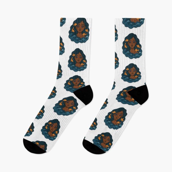 Item preview, Cosmic Ocean Goddess – Black Woman with Universe Eyes & Magical Fishes designed and sold by OsasChild.