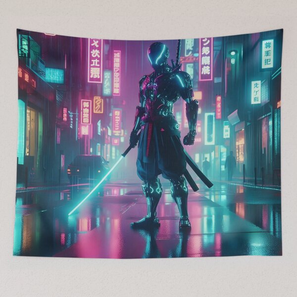 Item preview, Cyberpunk Warrior with Katana designed and sold by ArtsyWishesShop.